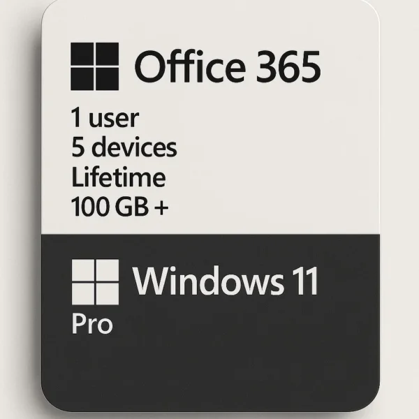 Microsoft Windows 11 Pro + Microsoft Office 365 (1 user, 5 devices - Windows & MacOS)
